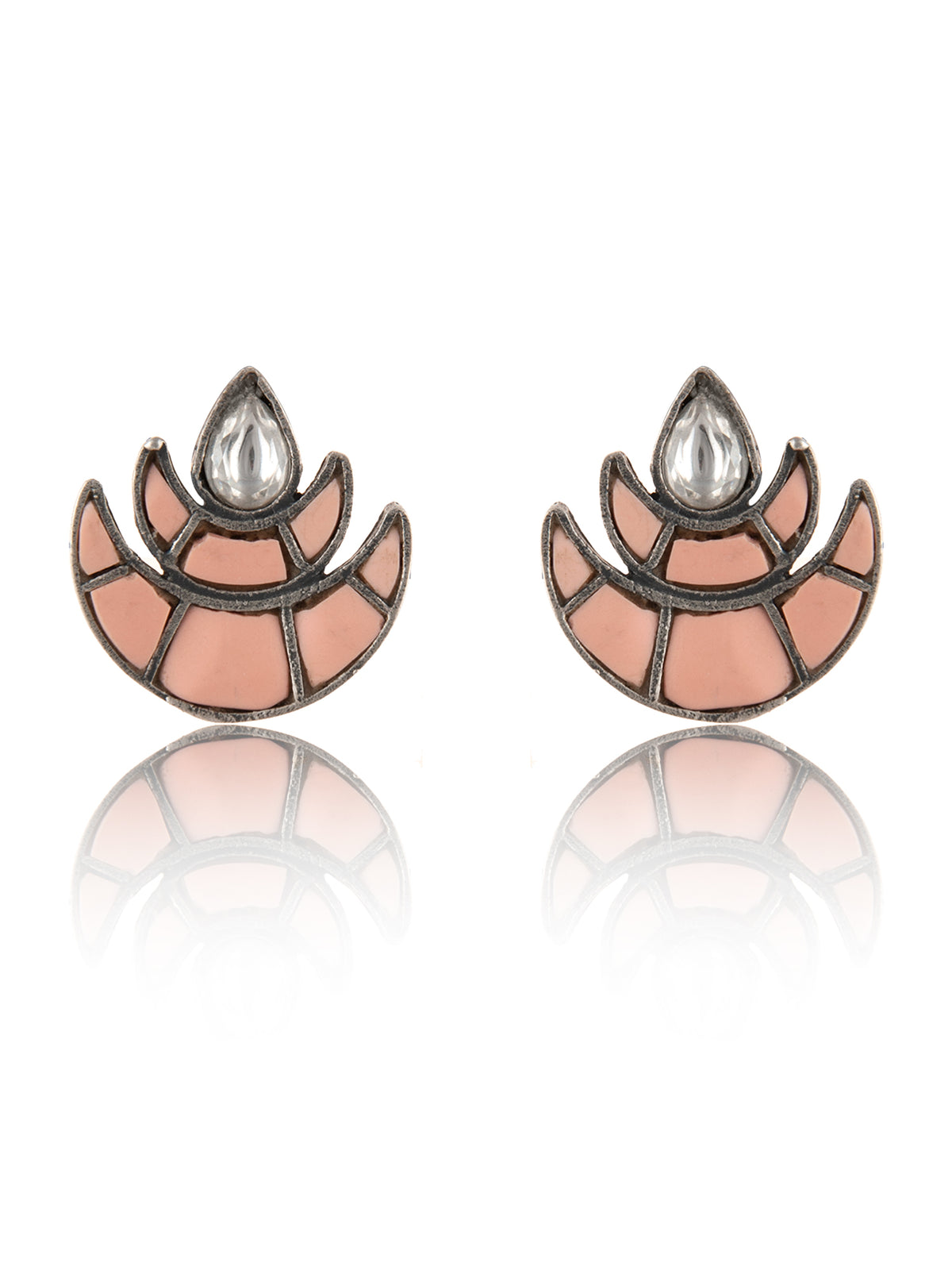 925 Sterling Silver Double Chaand Earrings with Kundan view 3