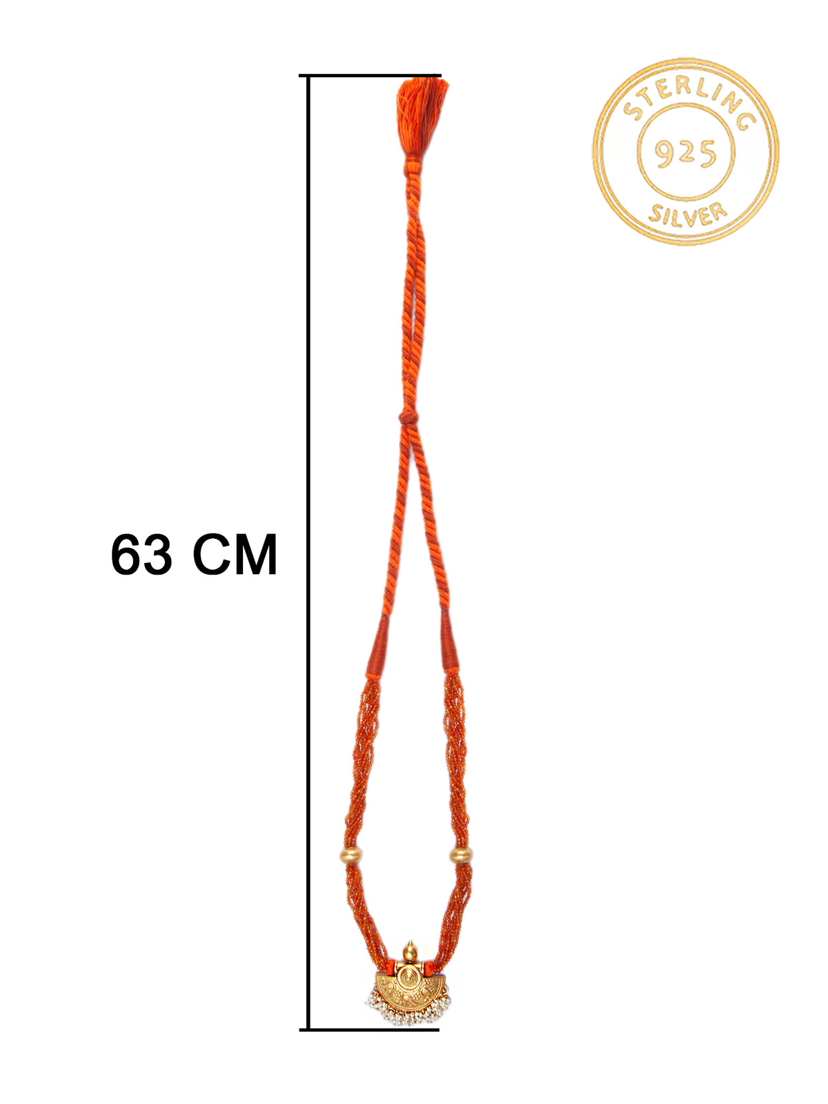925 Sterling Silver 22K Gold Plated Necklace With Carnelian Beads and Pearl view 4
