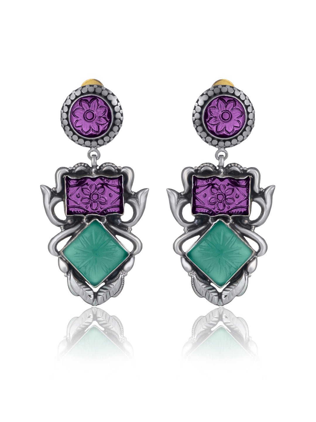 Colored Carved Glass Statement Earrings view 1