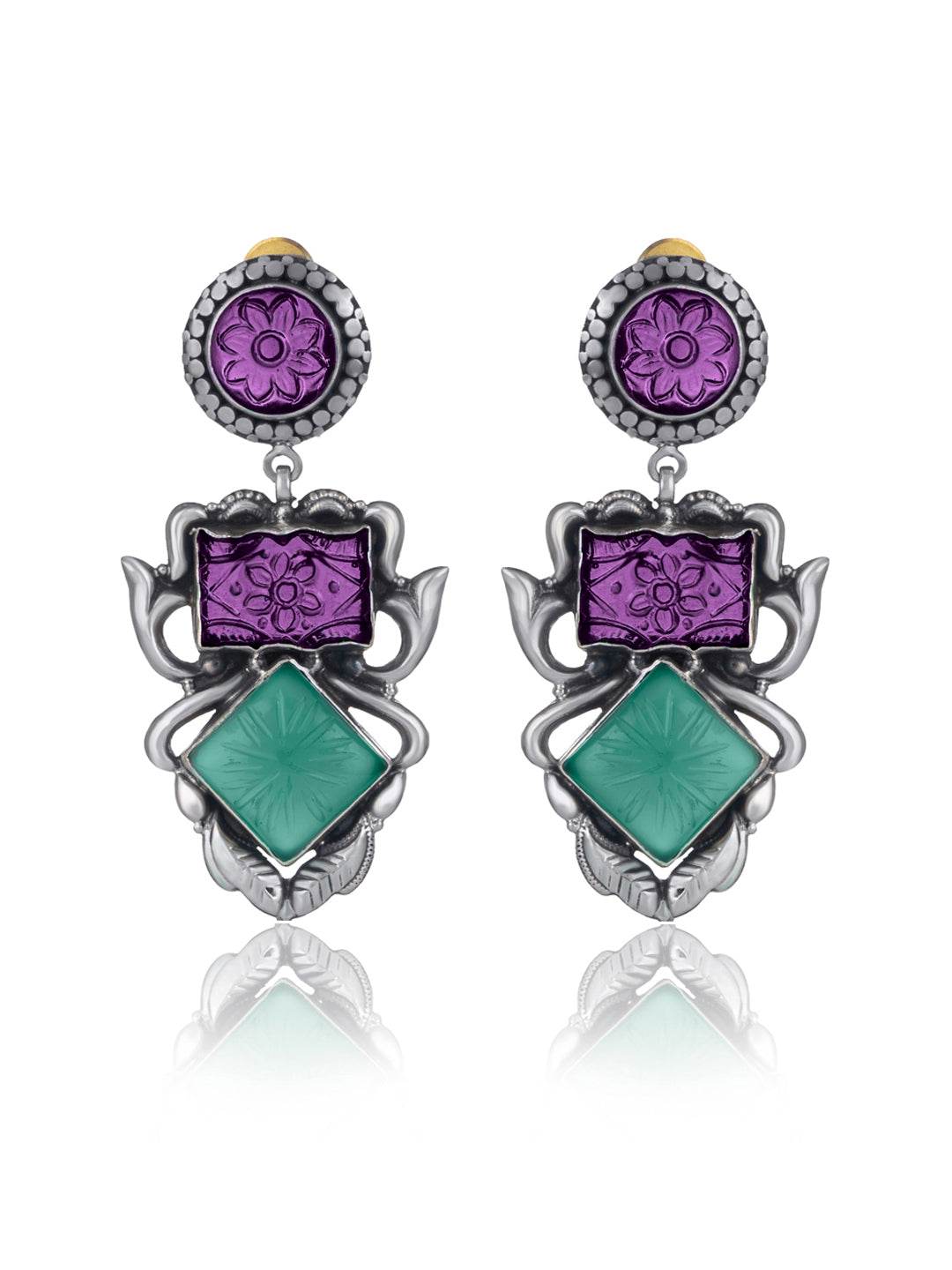 Colored Carved Glass Statement Earrings