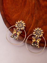 925 Sterling Silver Two Tone 22K Gold Plated Studs Earring With Pink Ruby and White  Kundan view 3