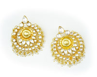 Silver Gold Plated Statement Chandbalis with Kundan and Pearls view 1