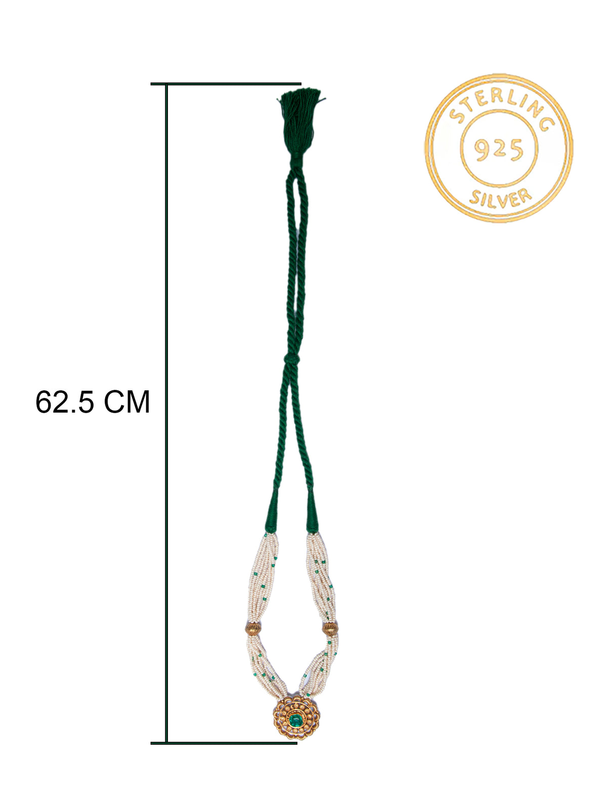 925 Sterling Silver Gold Necklace with Pearl and Green Onyx view 4
