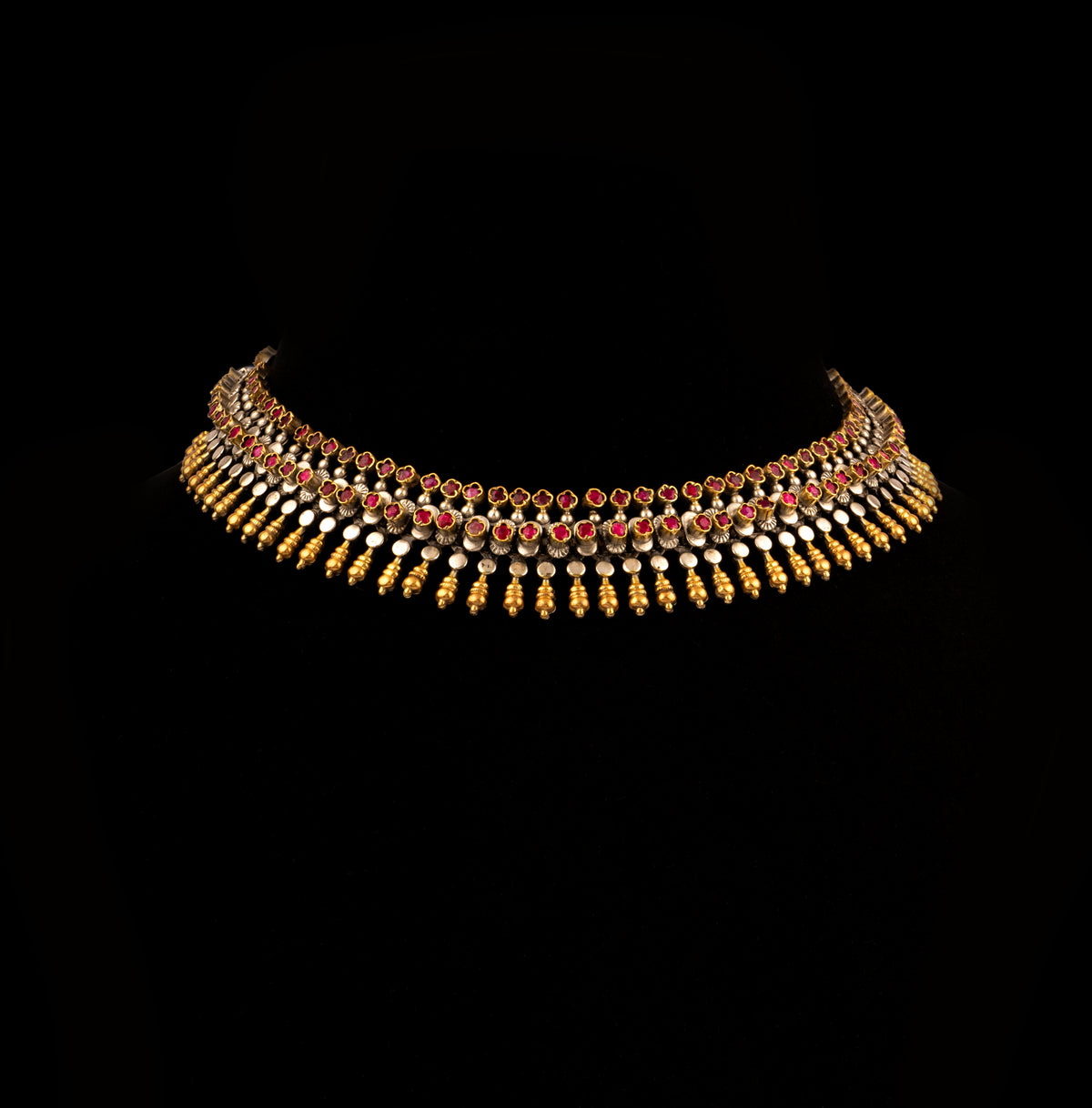 925 Sterling Silver Two Tone Necklace with Red Garnet view 1