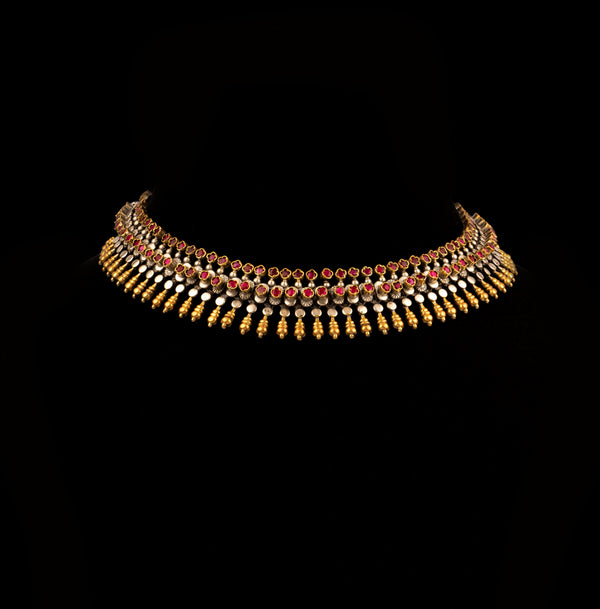 925 Sterling Silver Two Tone Necklace with Red Garnet