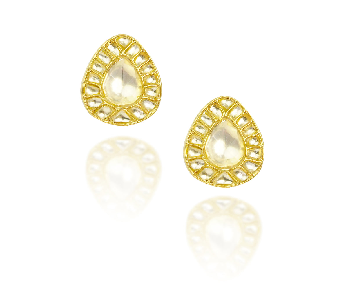 925 Silver Gold Plated White Kundan Paan Studs view 1