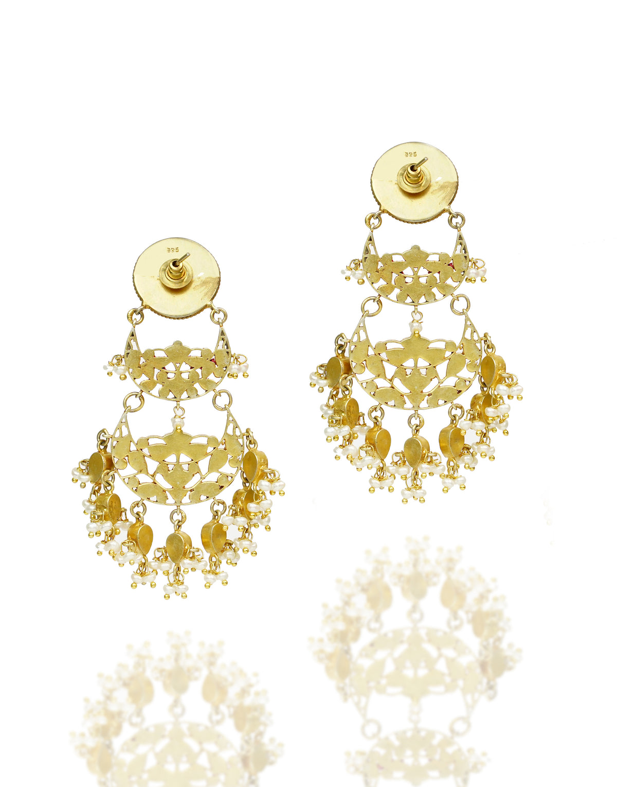 925 Silver Gold Plated Green Signature Chandbalis view 4