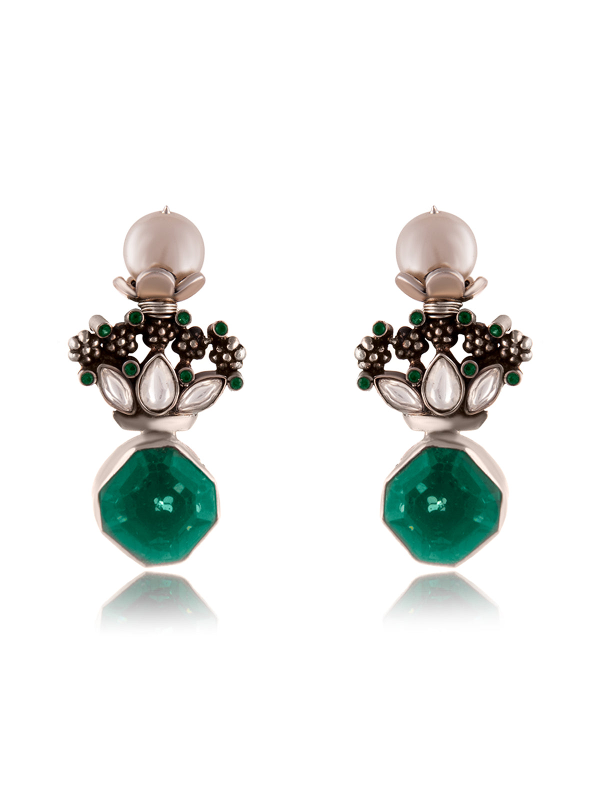Aurora Emerald Studs with Pearl view 3