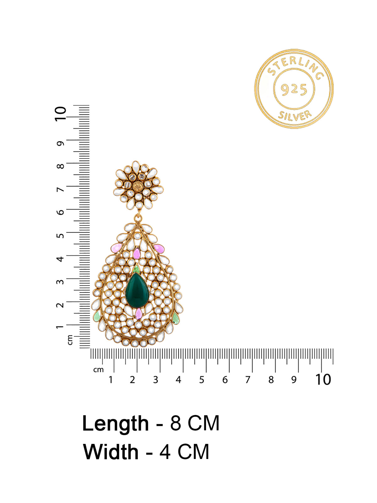 925 Sterling Silver 22K Gold Plated Multicolored Checker Crystal Earrings with Green Onyx view 4