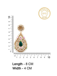 925 Sterling Silver 22K Gold Plated Multicolored Checker Crystal Earrings with Green Onyx view 4