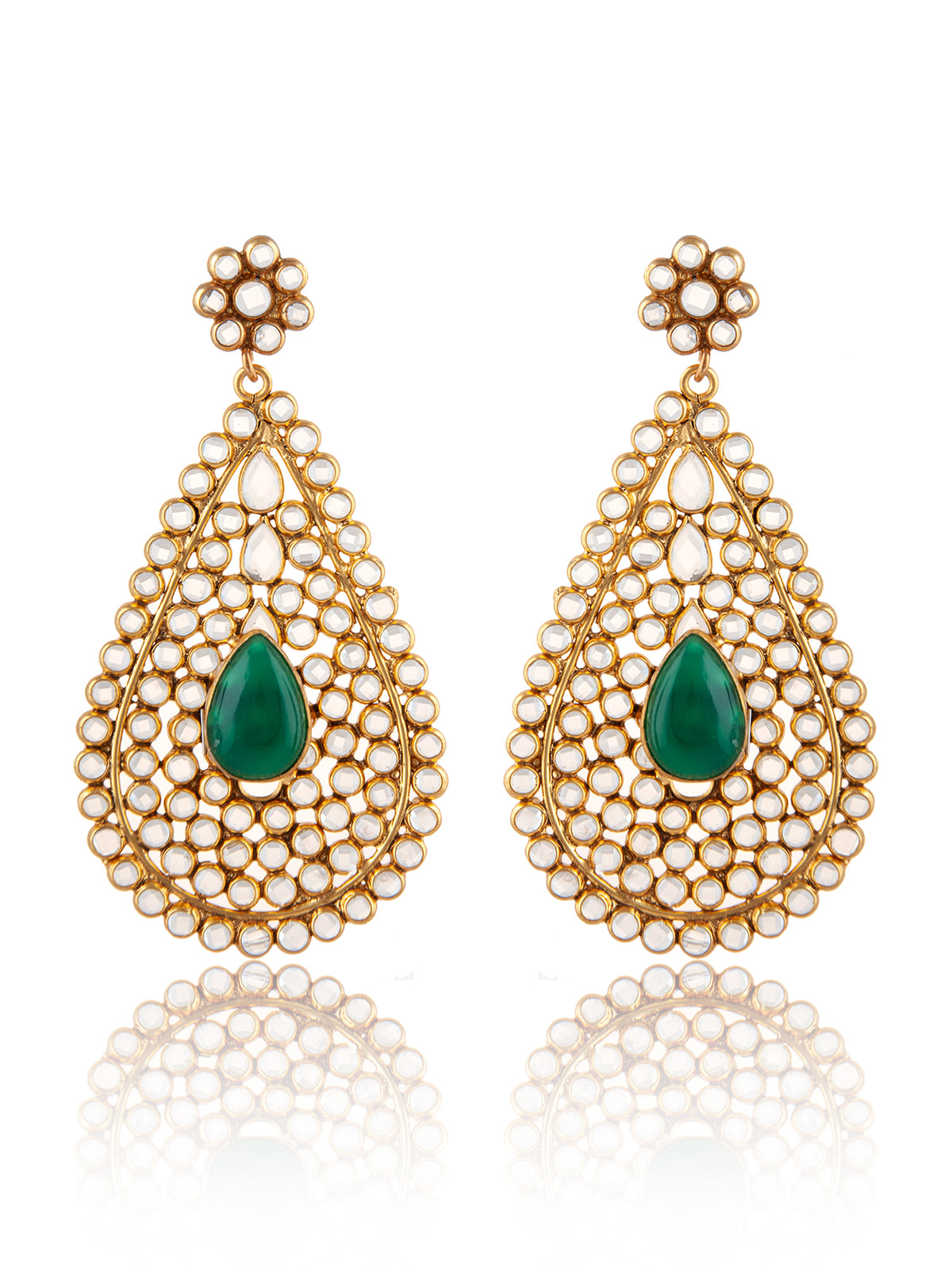 925 Sterling Silver Gold Plated Crystal Earring with Green Onyx view 3