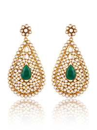 925 Sterling Silver Gold Plated Crystal Earring with Green Onyx view 3