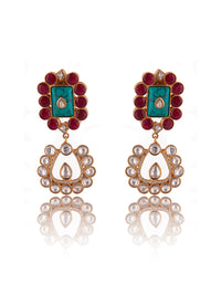 Svarnim Turquoise Ruby Kundan Earrings view 3