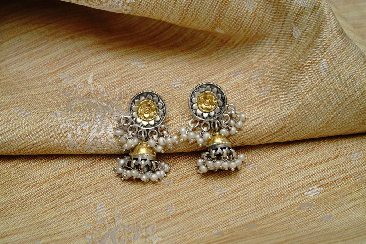 925 Silver Two Tone Mini Jhumki Earrings view 2