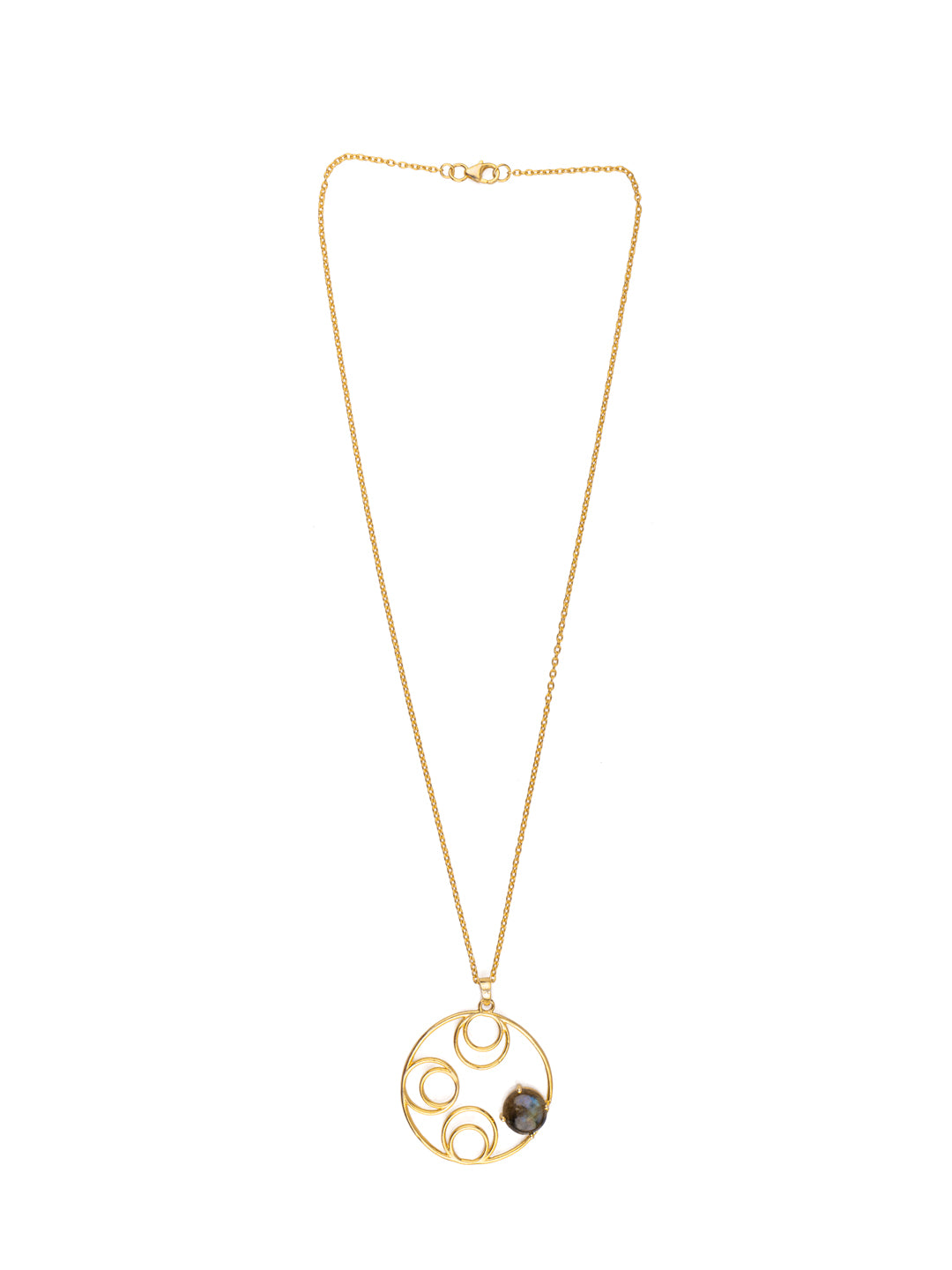 Gold Plated Circular Necklace with Labradorite Gemstone view 2