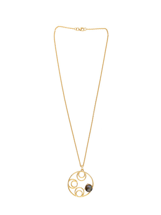 Gold Plated Circular Necklace with Labradorite Gemstone