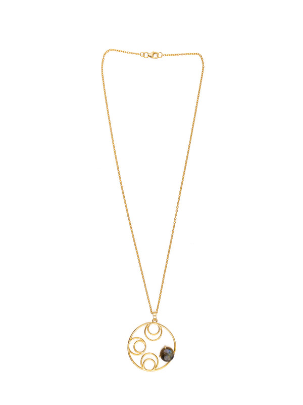 Gold Plated Circular Necklace with Labradorite Gemstone alternate