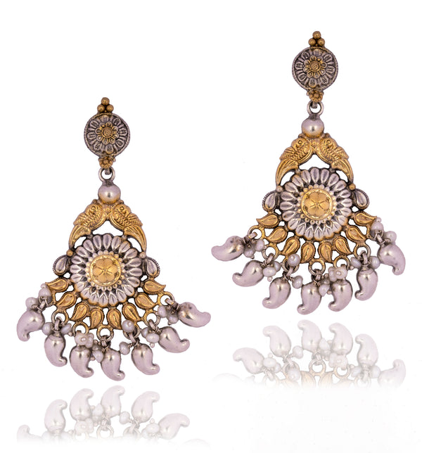 925 Sterling Silver Two Tone Paisley Motif Earrings