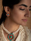 925 Sterling Silver 22K Gold Plated Turquoise, Ruby Studs Earring With White Kundan