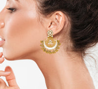 925 Silver Gold Plated White Kundan Chandbali with Ghungroos view 5