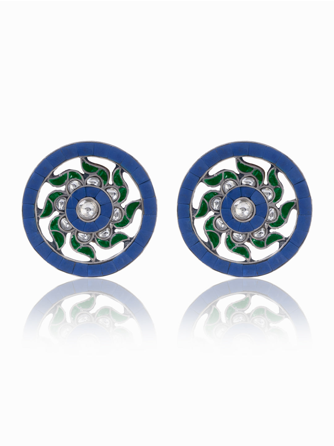 Multicolor Kundan Blue Spiral Earrings view 1