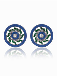 Multicolor Kundan Blue Spiral Earrings view 1