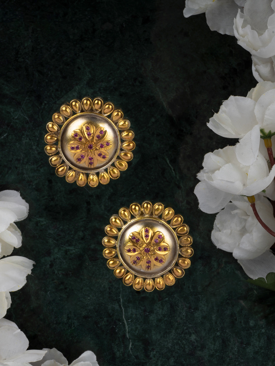 925 Sterling Silver Two Tone Floral Studs view 3