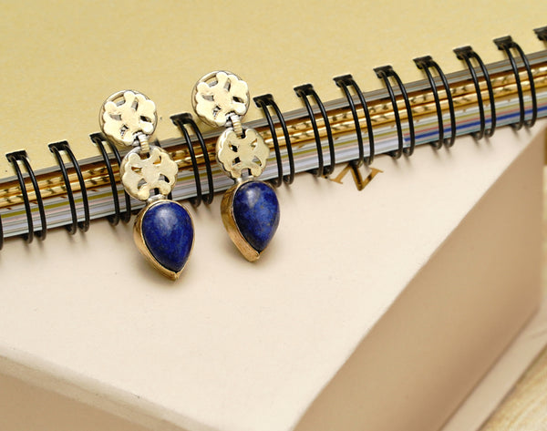 925 Silver Gold Plated Earrings with Blue Lapis