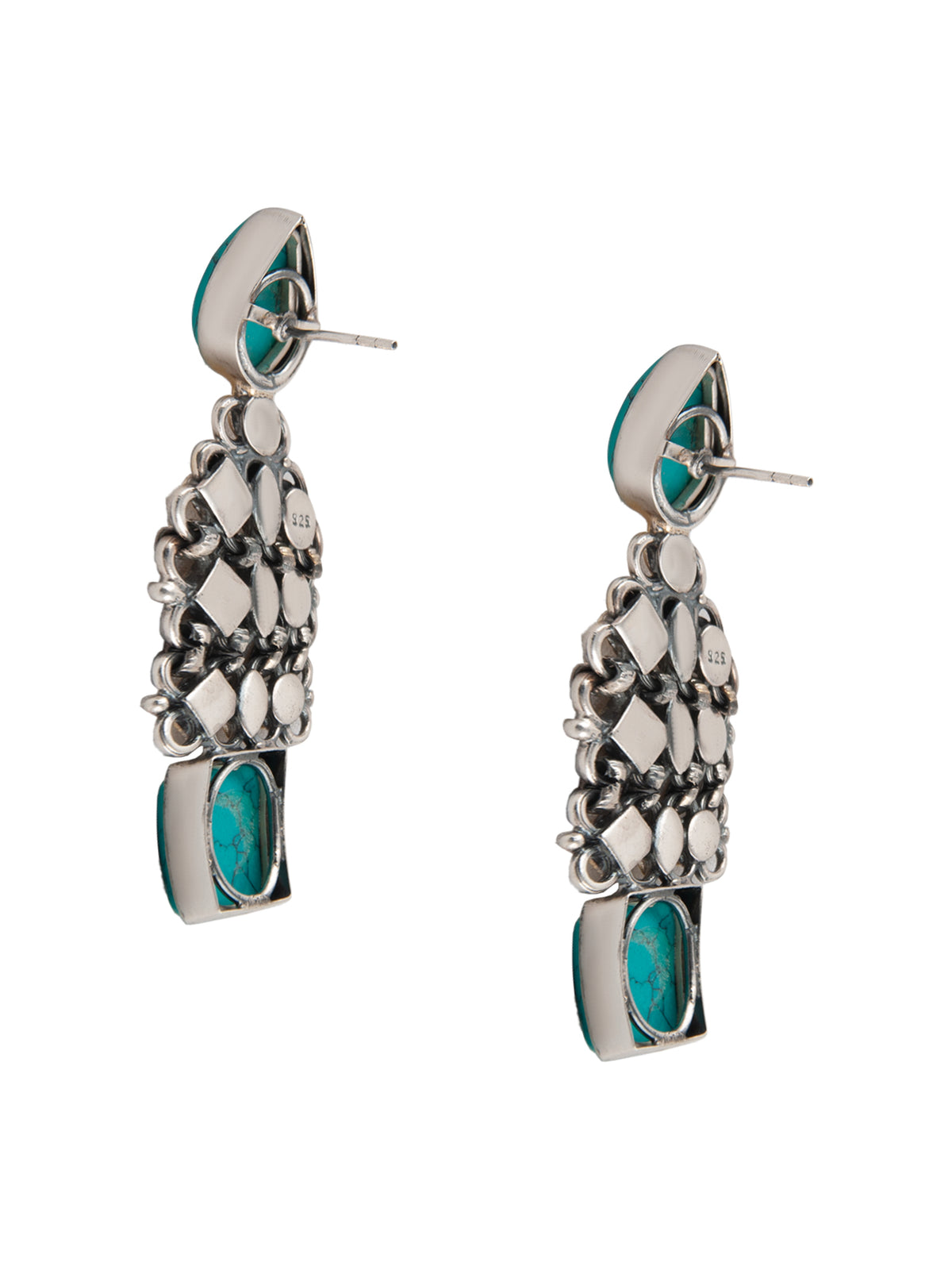 925 Sterling Silver Two Tone 22K Gold Plated Turquoise Gemstone Earrings view 6