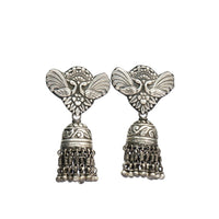 Tribal Twin Peackcok Silver Earrings with Jhumki view 1