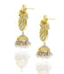 925 Silver Gold Plated Oval Jhumki Earrings with White Kundan - Neeta Boochra Jewellery