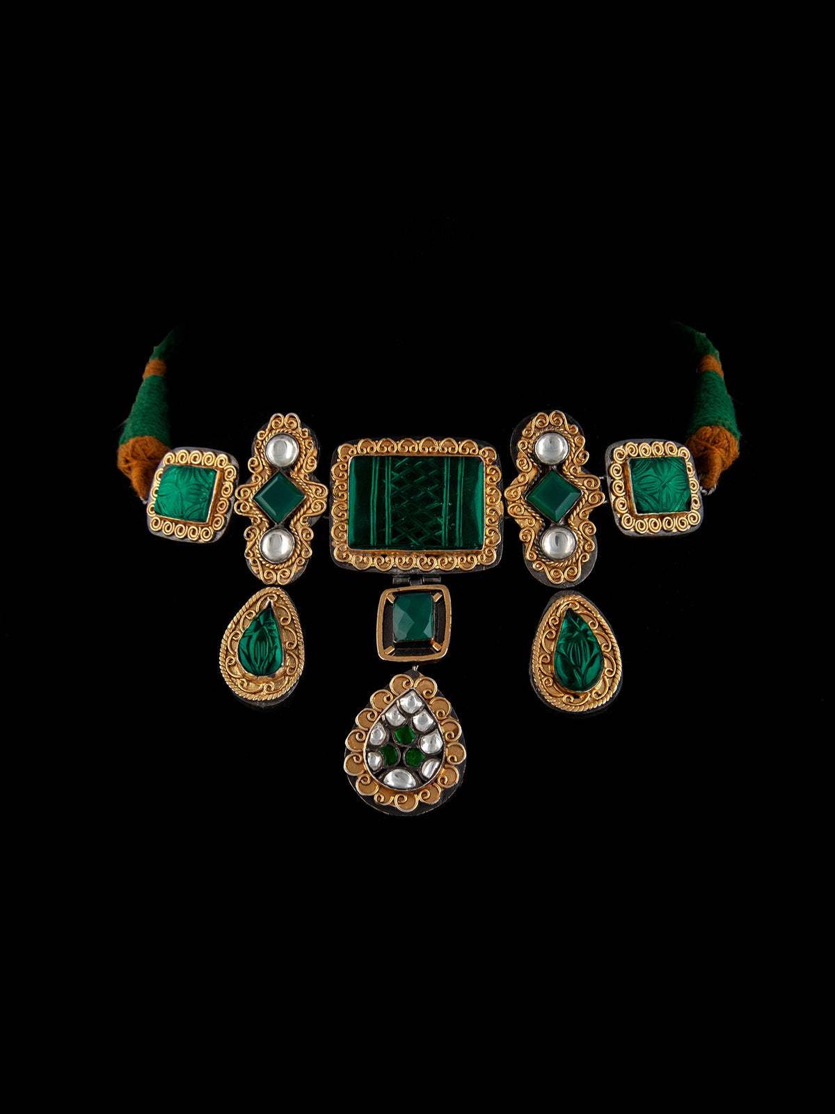 925 Sterling Silver Statement Designer Necklace (Big) with Kundan view 4