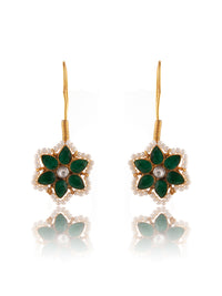 925 Sterling Silver 22K Gold Plated Green Onyx Earring With Pearl and White Kundan view 3