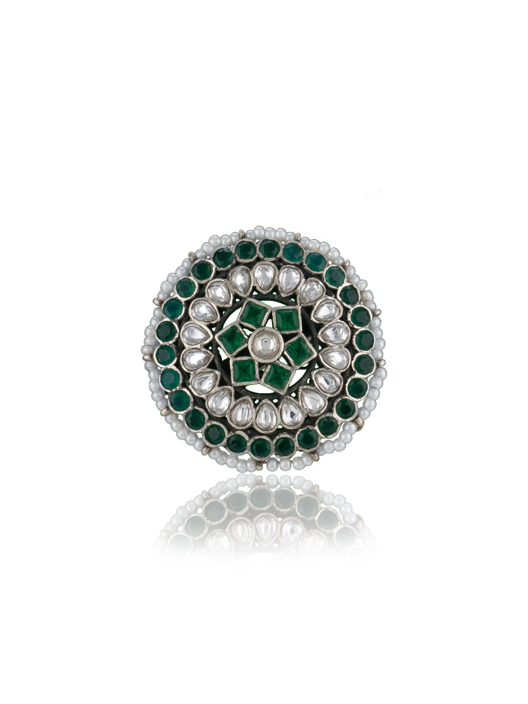 Multicolored Kundan and Green Onyx Adjustable Ring view 2