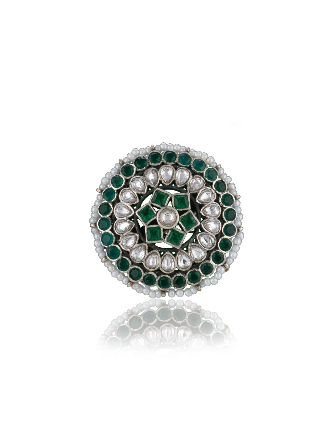 Multicolored Kundan and Green Onyx Adjustable Ring
