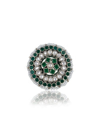 Multicolored Kundan and Green Onyx Adjustable Ring view 2