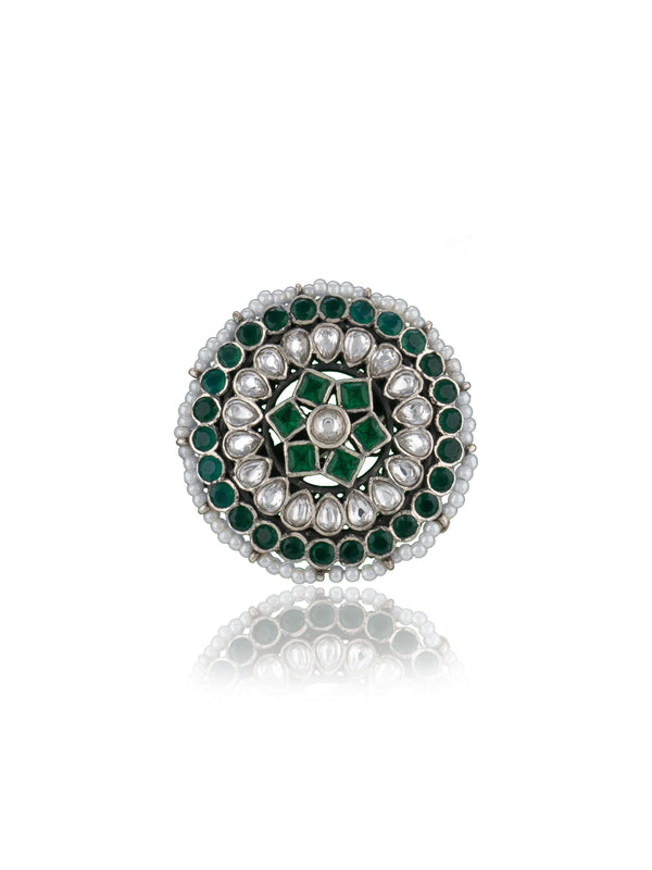 Multicolored Kundan and Green Onyx Adjustable Ring alternate