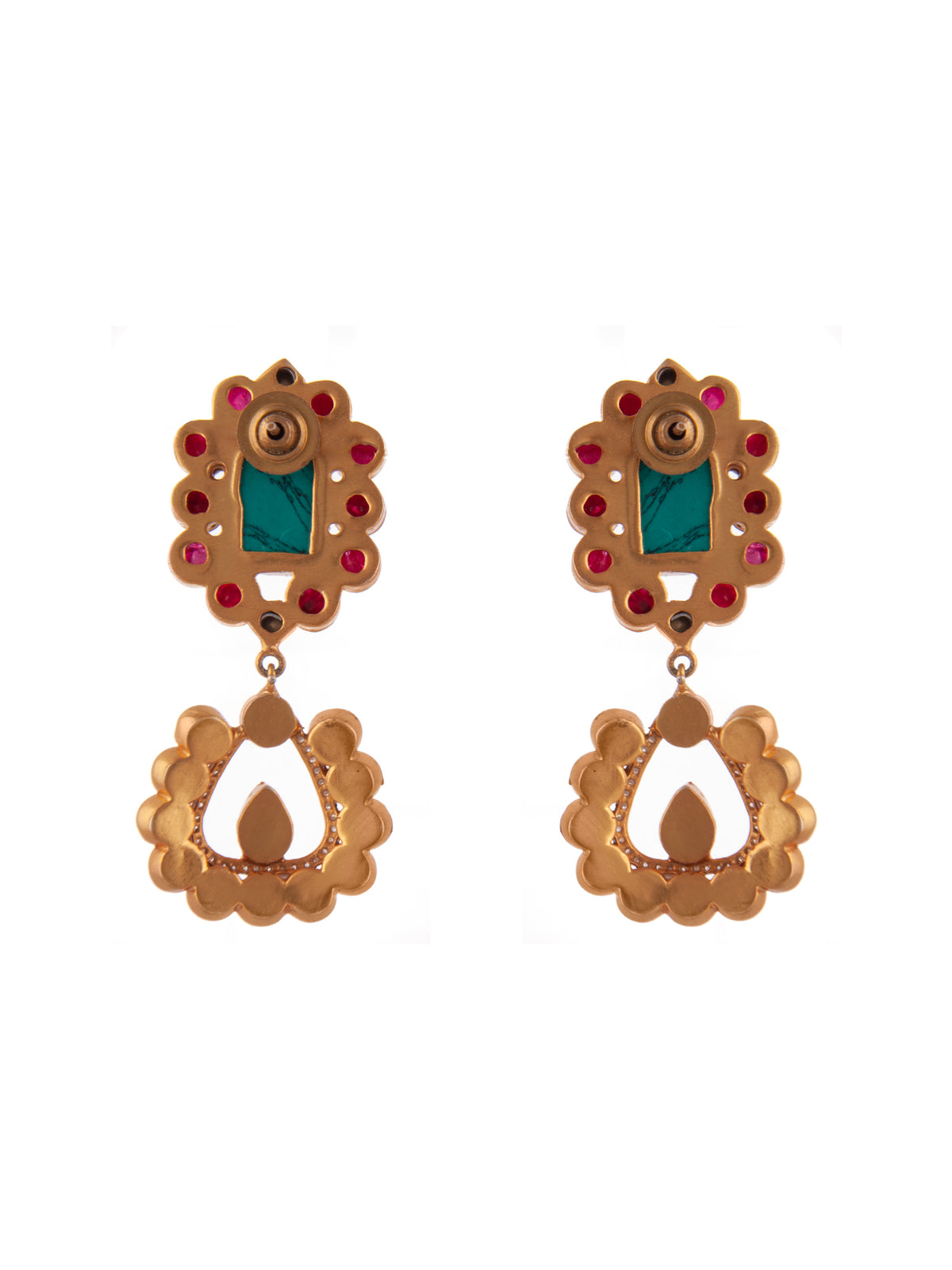 Svarnim Turquoise Ruby Kundan Earrings view 4