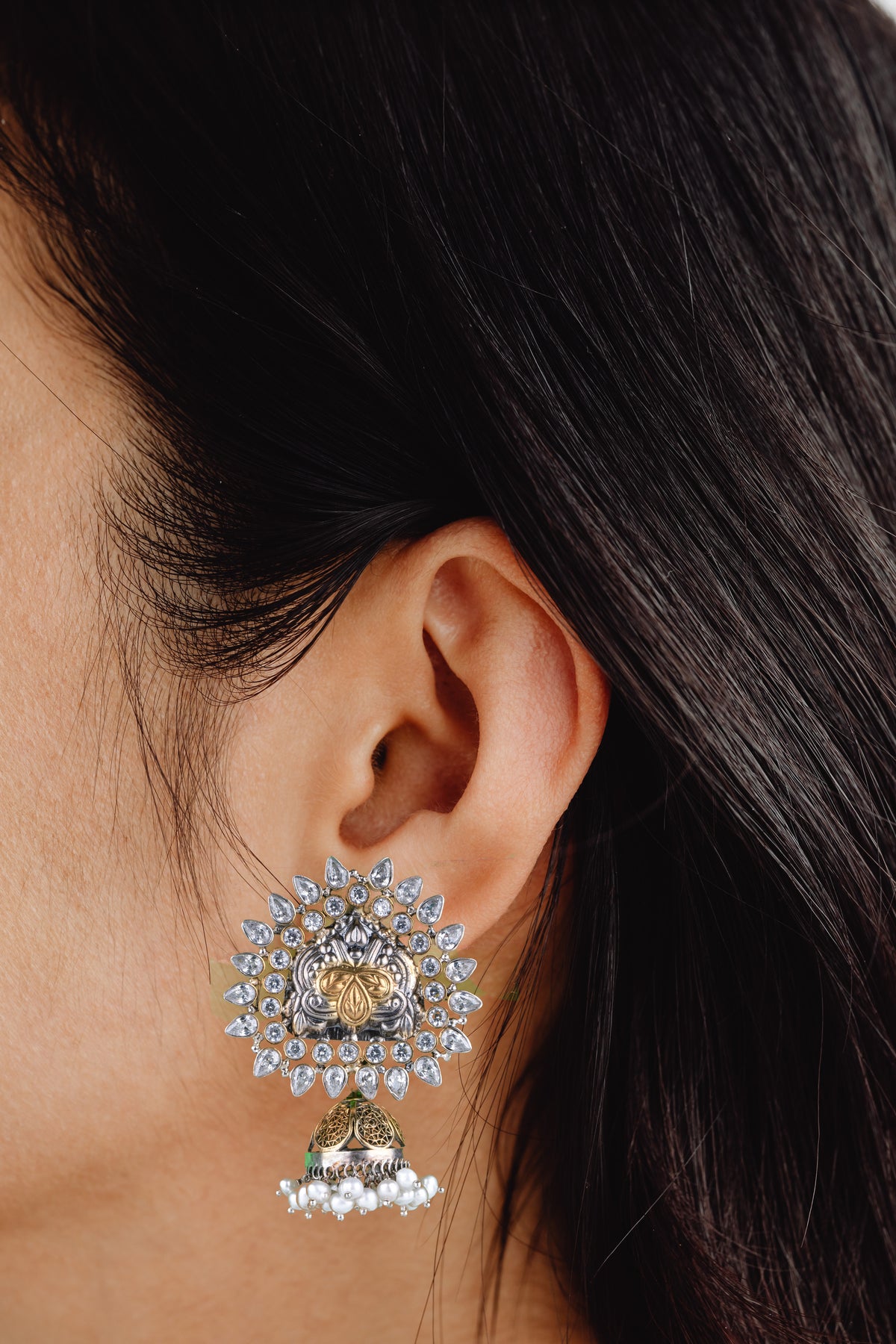925 Sterling Silver Two Tone Jhumki with Kundan view 3