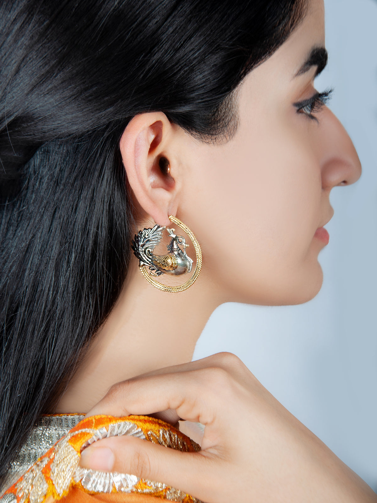 925 Sterling Silver Two Tone Hen Earrings view 1