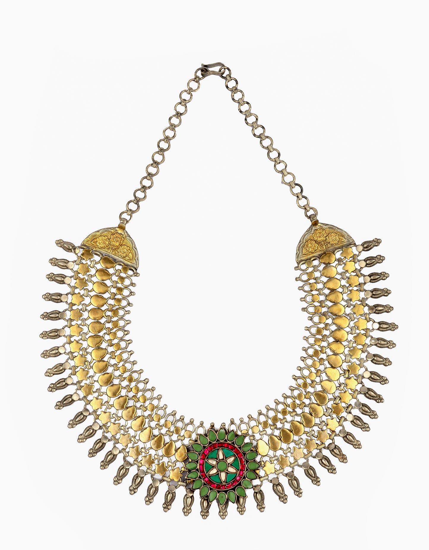 925 Sterling Silver Two Tone Necklace with Kundan Motif