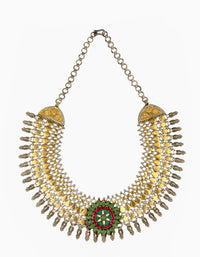 925 Sterling Silver Two Tone Necklace with Kundan Motif view 2