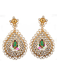 925 Sterling Silver 22K Gold Plated Checker Crystal Earrings with Green Onyx view 5