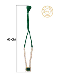 925 Sterling Silver 22K Gold Plated Pearl Beaded Necklace With Green Onyx Gemstone and White Kundan view 4