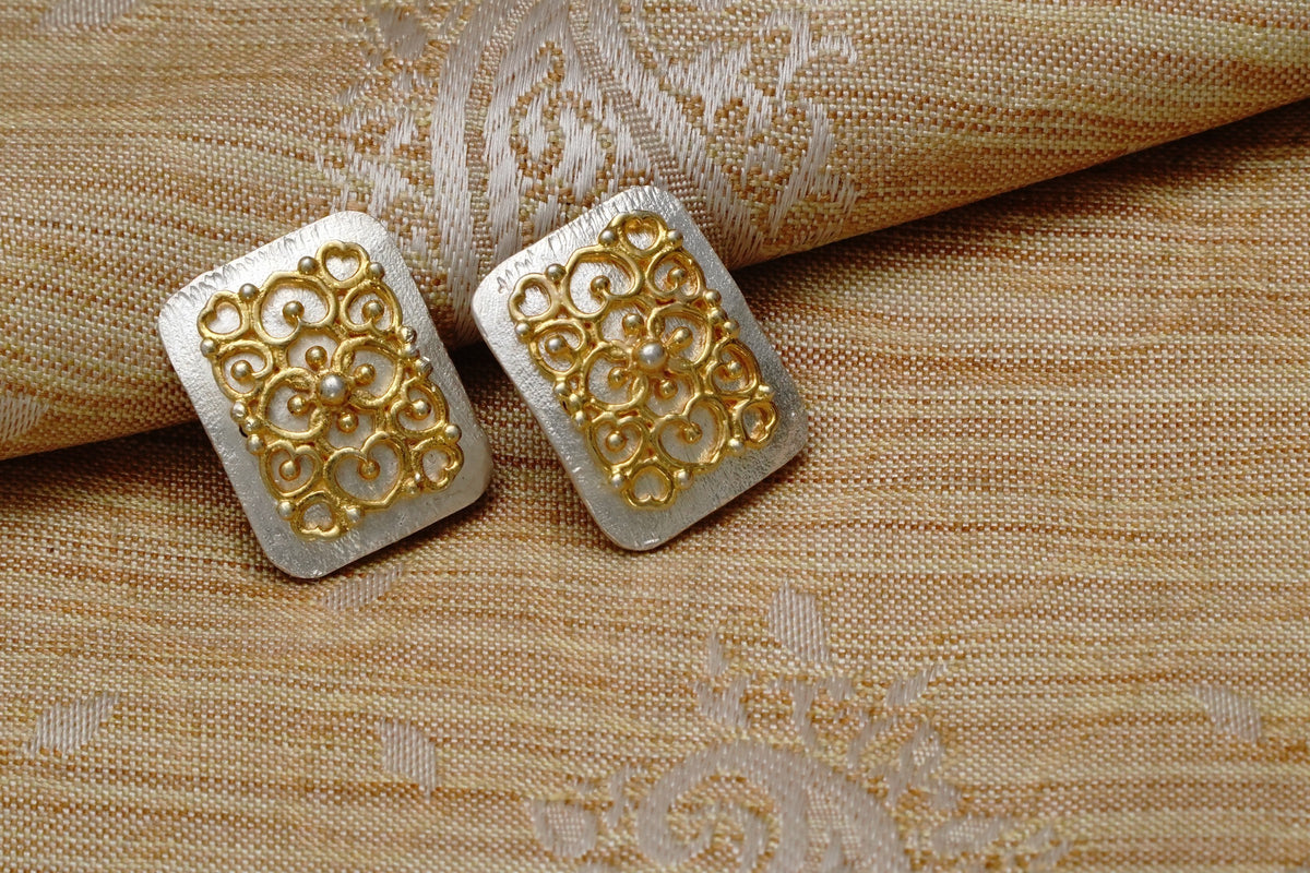 925 Silver Two Tone Earrings with Pearls and Kundan view 2