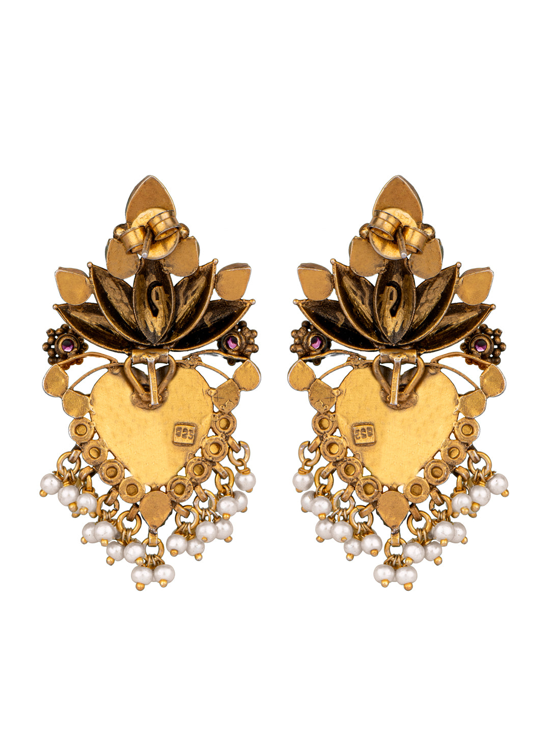 925 Sterling Silver Gold Plated Kundan Twin Peacock Earringss view 4