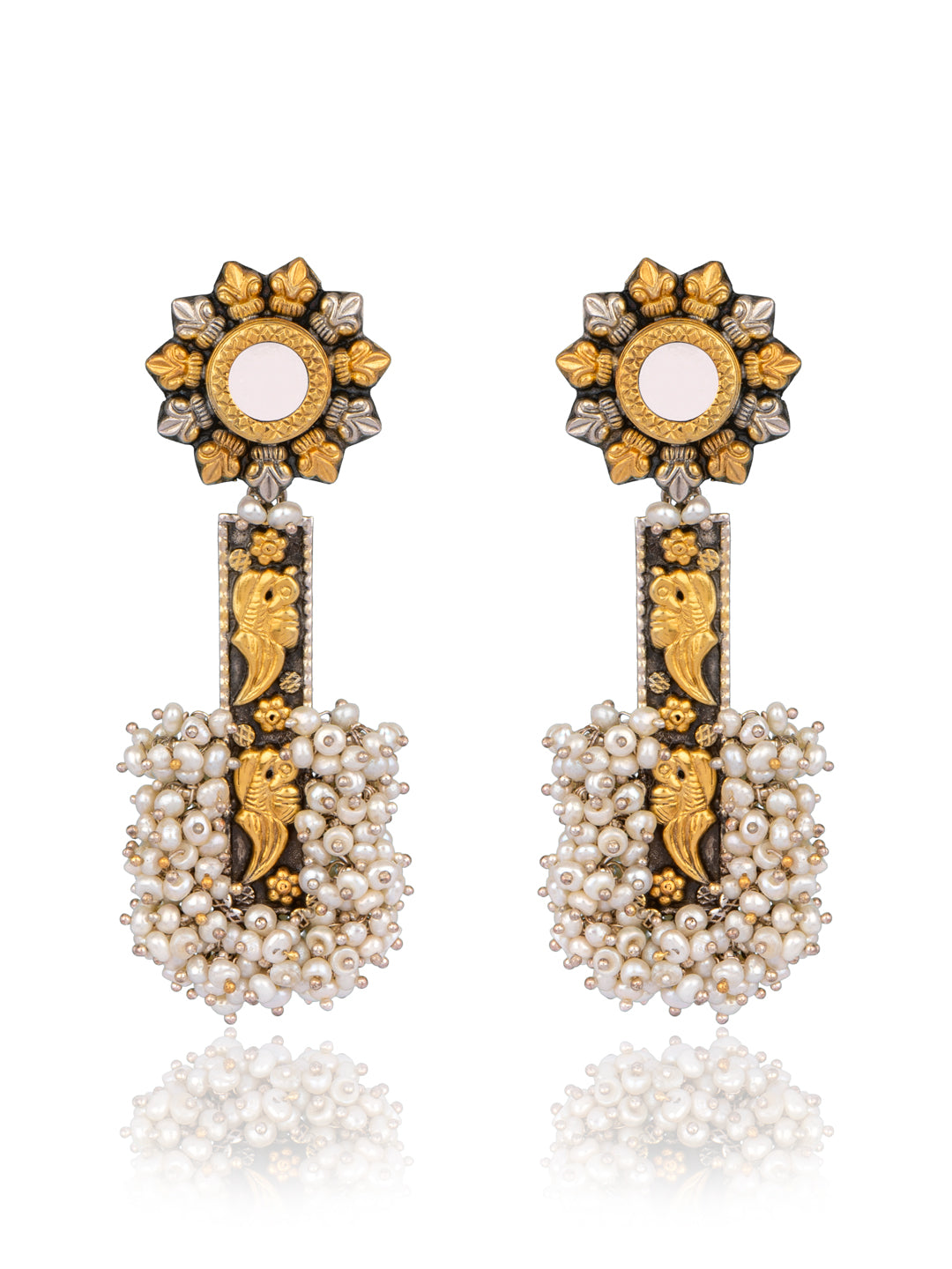 925 Sterling Silver Two Tone Twin Peacock Fusion Earringss view 1