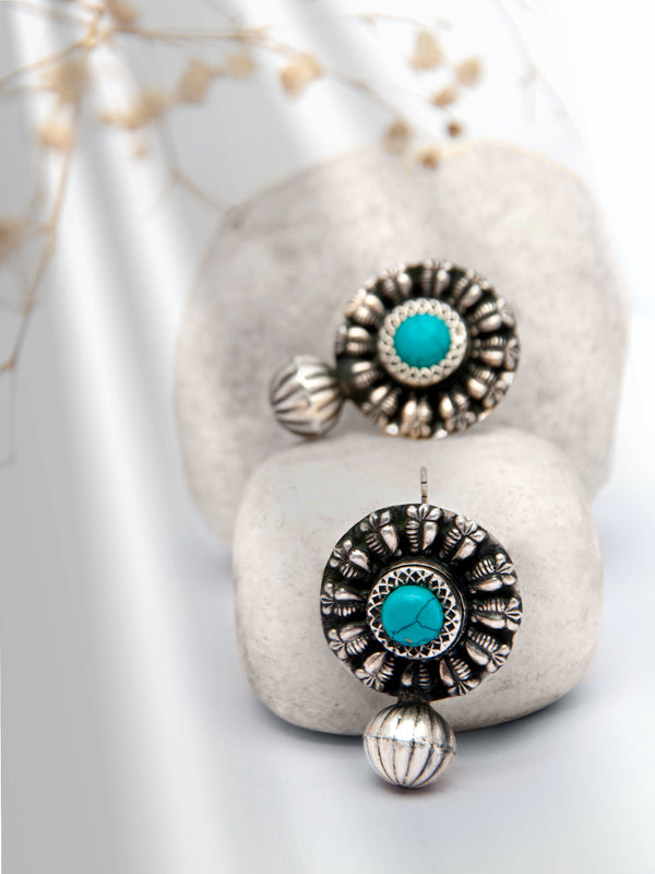 Silver Fusion Turquoise Round Studs