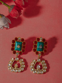Svarnim Turquoise Ruby Kundan Earrings view 2