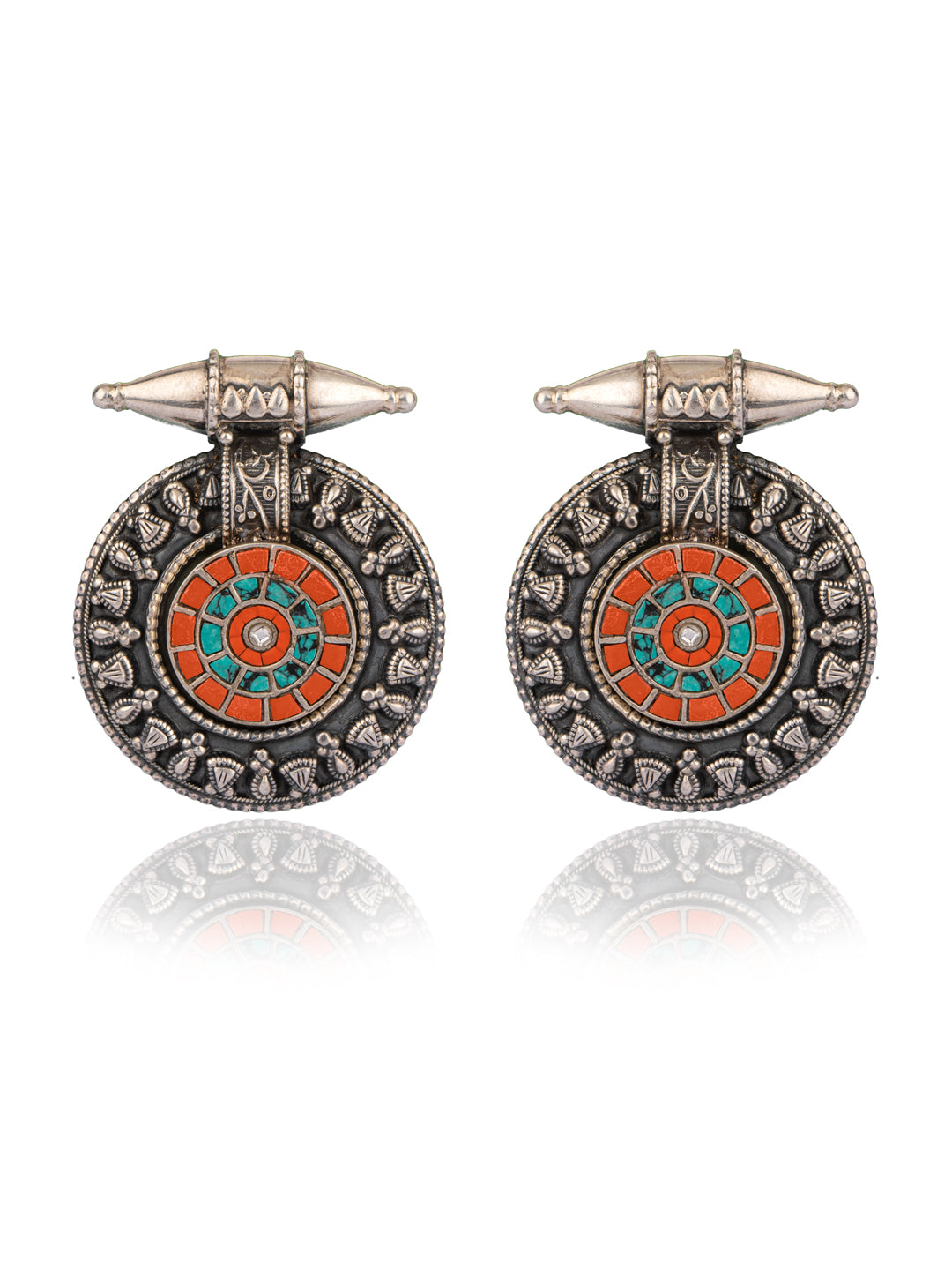 925 Sterling Silver Chitai Earrings with Kundan Motif view 1